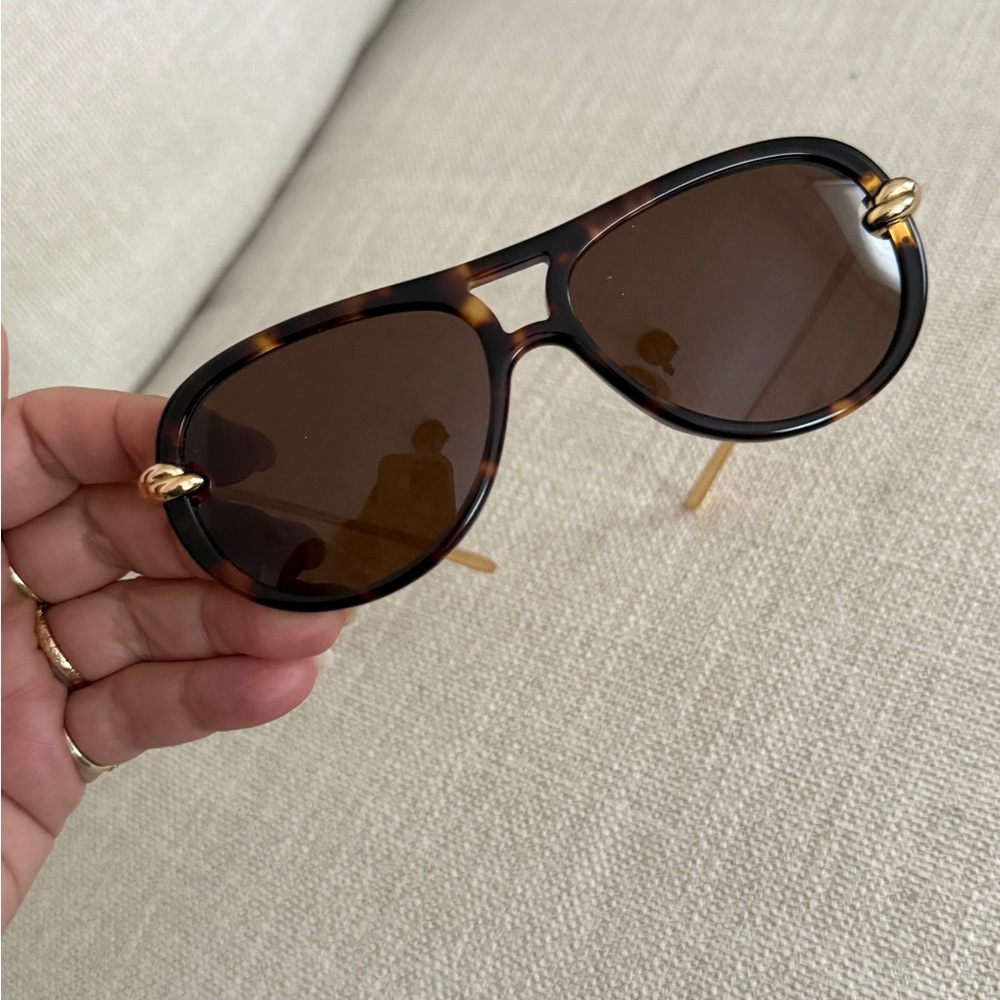 Bottega  Vanetta brown Aviator Sunglasses with Gold Accents